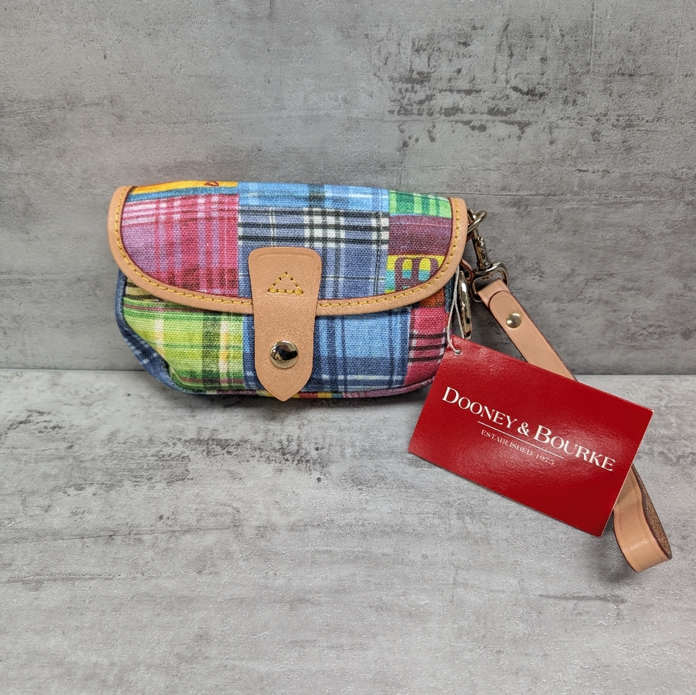 Dooney & Bourke Madras Plaid Picnic Ants Canvas Flap Wristlet Pouch NWT Vintage